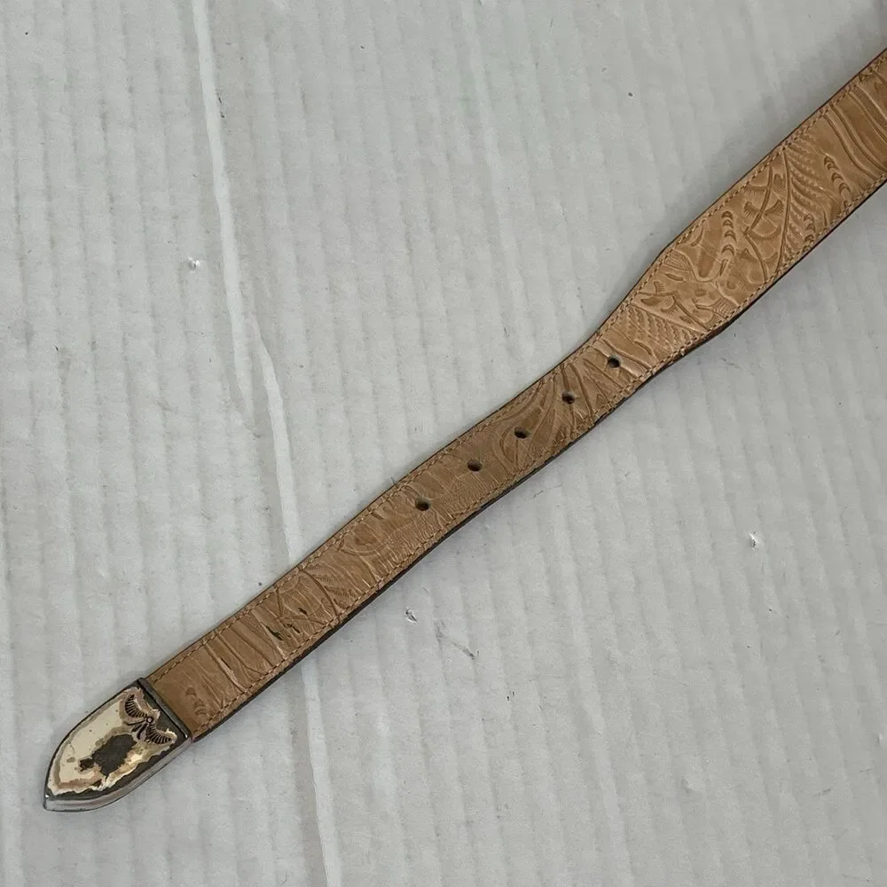 VTG 90s JUSTIN Top Grain Cowhide Leather Belt Tooled Floral Western Cowboy USA